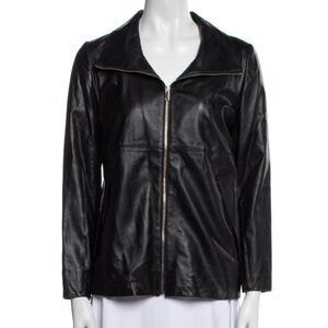 St. John Black Leather Zip-Front Jacket